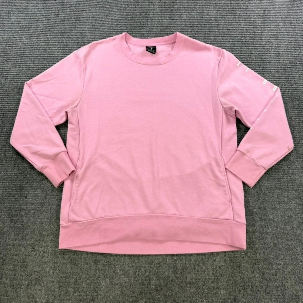 Nike Womens Medium Dri-FIT Pink Crewneck Sweatshirt Just Do It Sleeve Spell‎ Out